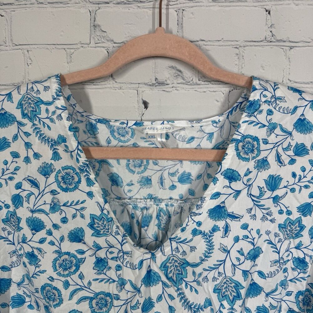 Draper James Blouse Women XXL Floral White Blue Cottage Boho Balloon Sleeve Top - Picture 3 of 12